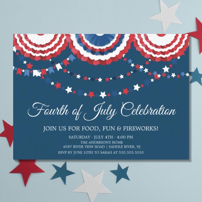 Modern 4th of July Flag Bunting Invitation (Creator Uploaded)