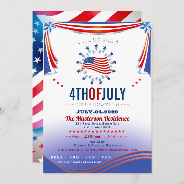 Modern 4th of July Party Invitation (Front/Back)
