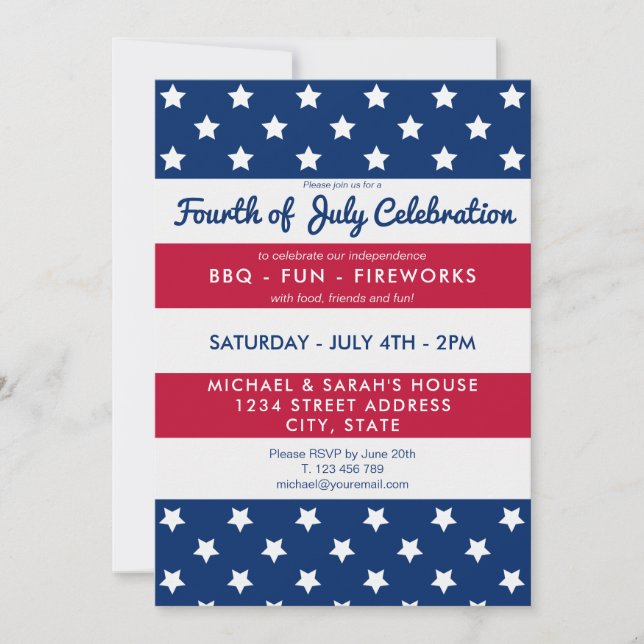 Modern 4th Of July Party Invitation (Front)