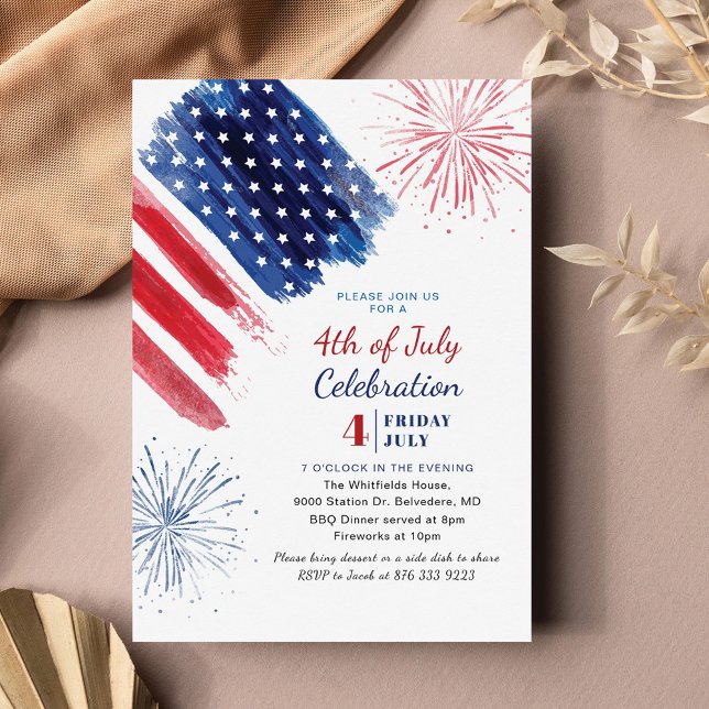 Modern 4th of July Red White Blue Independence Day Invitation (Creator Uploaded)