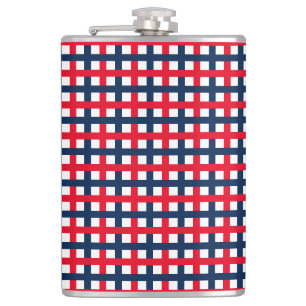 Modern 4th of July red white blue patriotic grid Hip Flask