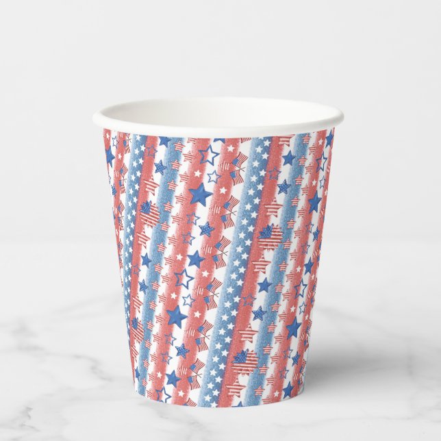 Modern 4th of July Stars & Flag Party Patriotic Paper Cups (Front)
