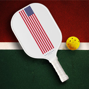 Modern 4th of July US Flag Custom Name Pickleball Paddle