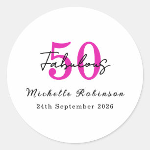 Modern 50 and Fabulous 50th Birthday Party Classic Round Sticker