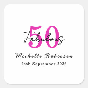 Modern 50 and Fabulous 50th Birthday Party Square Sticker