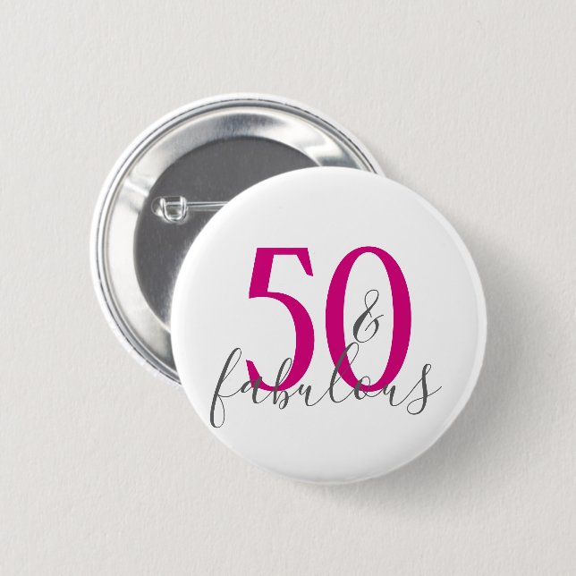 Modern 50 and Fabulous Birthday Party Button (Front & Back)