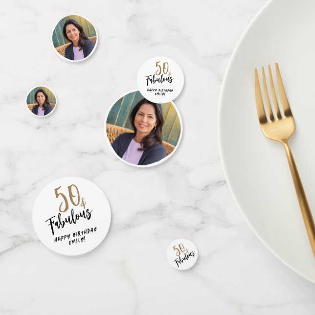 Modern 50 and Fabulous Photo 50th Birthday Confetti (Group)