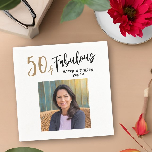 Modern 50 and Fabulous Photo 50th Birthday Napkin (Creator Uploaded)