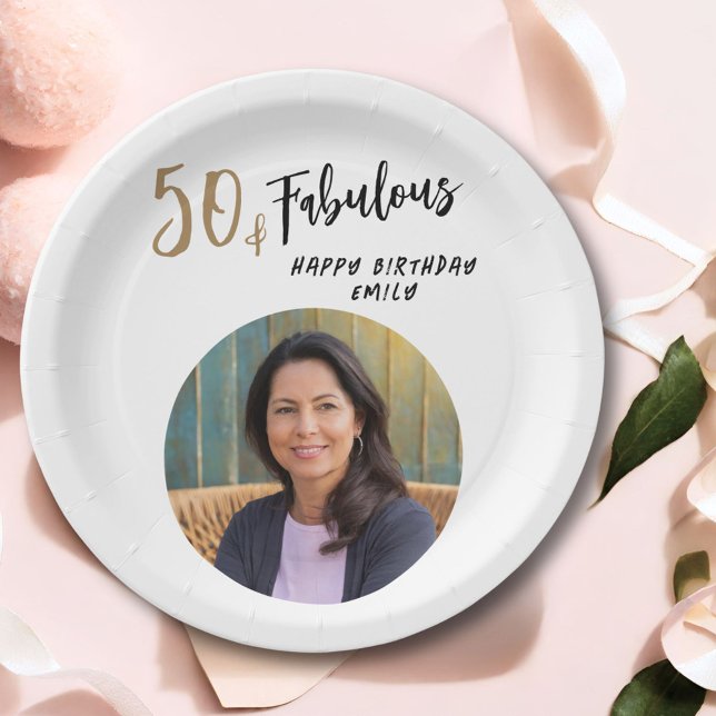 Modern 50 and Fabulous Photo 50th Birthday Paper Plate (Creator Uploaded)