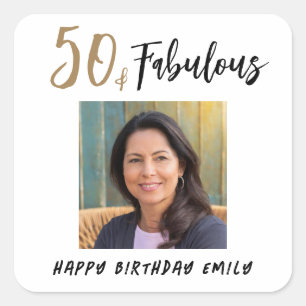 Modern 50 and Fabulous Photo 50th Birthday Square Sticker