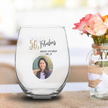 Modern 50 and Fabulous Photo 50th Birthday Stemless Wine Glass<br><div class="desc">Modern 50 and Fabulous Photo 50th Birthday Party Wine Glass. Modern and simple design with trendy script 50 & Fabulous. Custom photo birthday wine glass for her. Customise with the name and age and add your photo into the template.</div>
