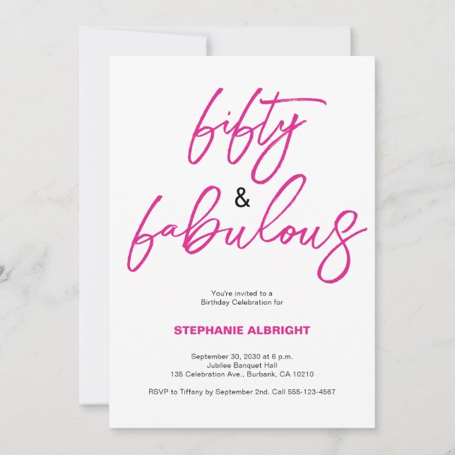 Modern 50 and Fabulous Pink 50th Birthday Party Invitation (Front)
