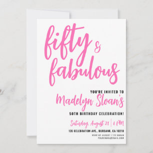 Modern 50 and Fabulous Pink 50th Birthday Party Invitation