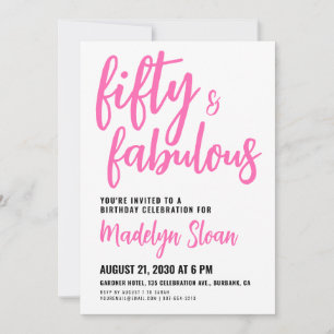 Modern 50 and Fabulous Pink 50th Birthday Party Invitation