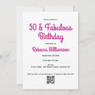 Modern 50 and Fabulous Pink 50th Birthday Party Invitation