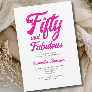 Modern 50 and Fabulous Pink 50th Birthday Party Invitation