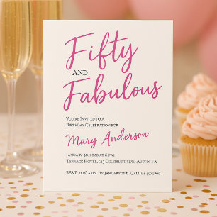 Modern 50 and Fabulous Pink 50th Birthday Party Invitation