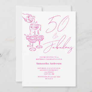 Modern 50 and Fabulous Pink 50th Birthday Party Invitation