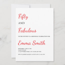 Modern 50 and Fabulous Red 50th Birthday Party Invitation