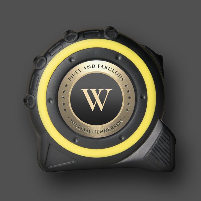 Modern 50 Birthday Monogram Elegant Black Gold  1 (Modern 50 Birthday Monogram Elegant Black Gold Tape Measure
)