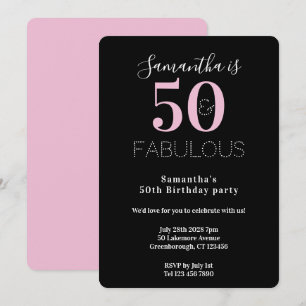 Modern 50 Fabulous 50th Birthday Black Pink Party Invitation