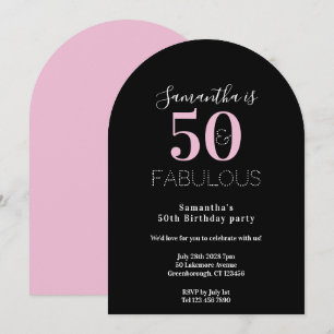 Modern 50 Fabulous 50th Birthday Black Pink Party Invitation