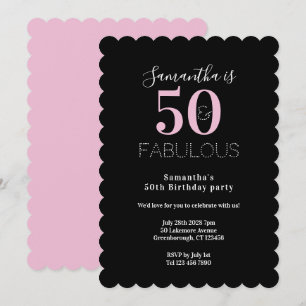 Modern 50 Fabulous 50th Birthday Black Pink Party Invitation