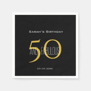 Modern 50 & Fabulous Black and Gold Birthday Napkin