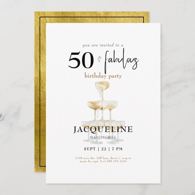 Modern 50 & Fabulous Champagne Birthday Party III Invitation (Front/Back)