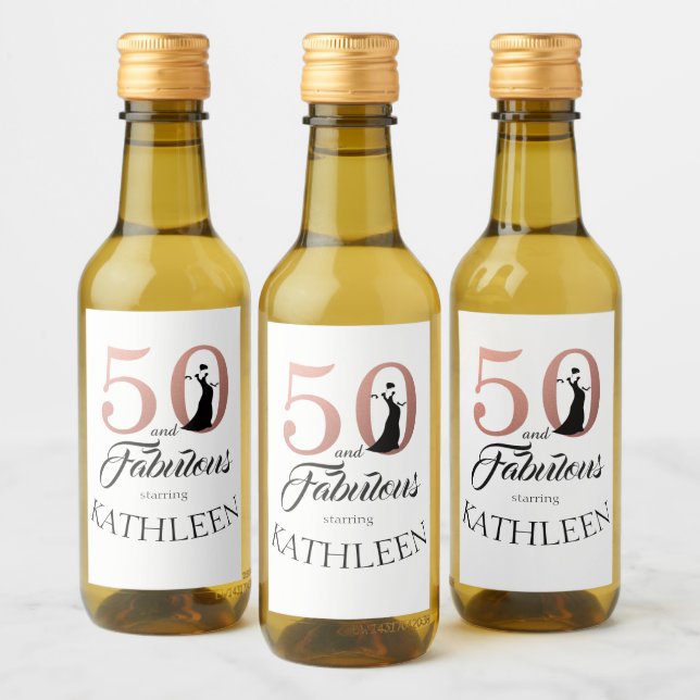 Modern 50 Fabulous Custom Name 50th Birthday Pink Wine Label (Bottles)