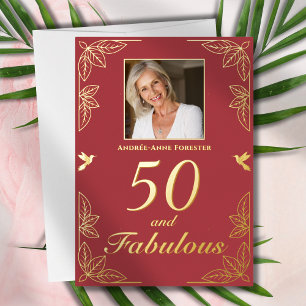 Modern 50 Fabulous Photo Birthday Red Gold