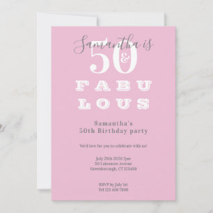 Modern 50th Birthday 50 fabulous Pink Grey Party Invitation