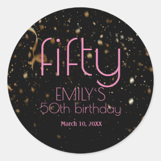 Modern 50th Birthday Black Gold Confetti Classic Round Sticker
