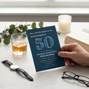 Modern 50th Birthday Celebration Navy  Invitation