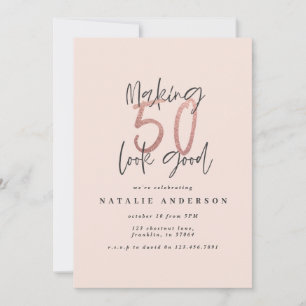 Modern 50th birthday chic typography rose gold