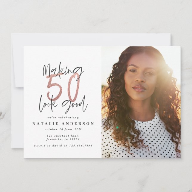 Modern 50th birthday chic typography rose gold (Front)