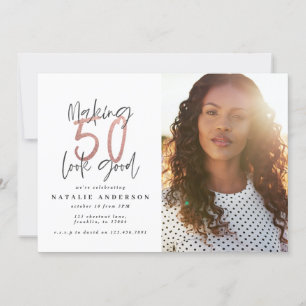 Modern 50th birthday chic typography rose gold