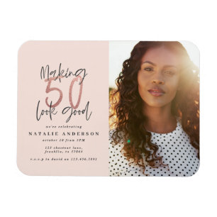 Modern 50th birthday chic typography rose gold magnet
