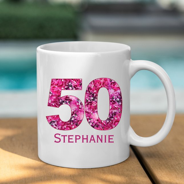 Modern 50th birthday coffee mug pink  (Creator Uploaded)
