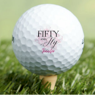 Modern 50th birthday golf balls 50 and fly
