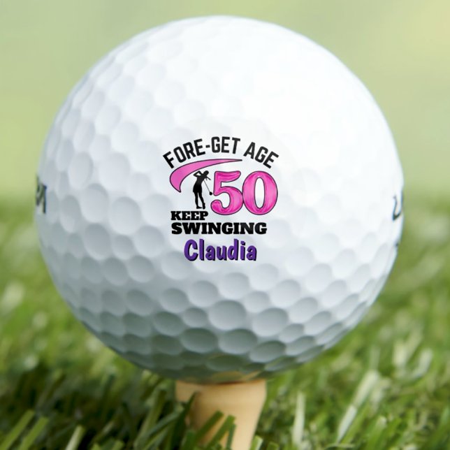 Modern 50th birthday golf balls 50 pink initials (Creator Uploaded)