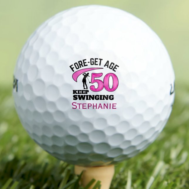 Modern 50th birthday golf balls pink initials (Creator Uploaded)