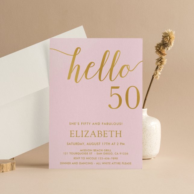 Modern 50th birthday hello 50 fiftieth birthday invitation (Creator Uploaded)