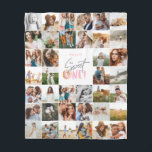 Modern 50th birthday multi photo script  fleece blanket<br><div class="desc">Modern minimal multi photo script 1st birthday tapestry. fun pink doughnut design</div>
