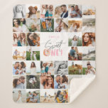 Modern 50th birthday multi photo script   sherpa blanket<br><div class="desc">Modern minimal multi photo script 1st birthday tapestry. fun pink doughnut design</div>