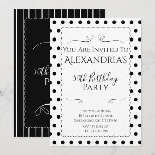Modern 50th Birthday Party Black and White Invitation