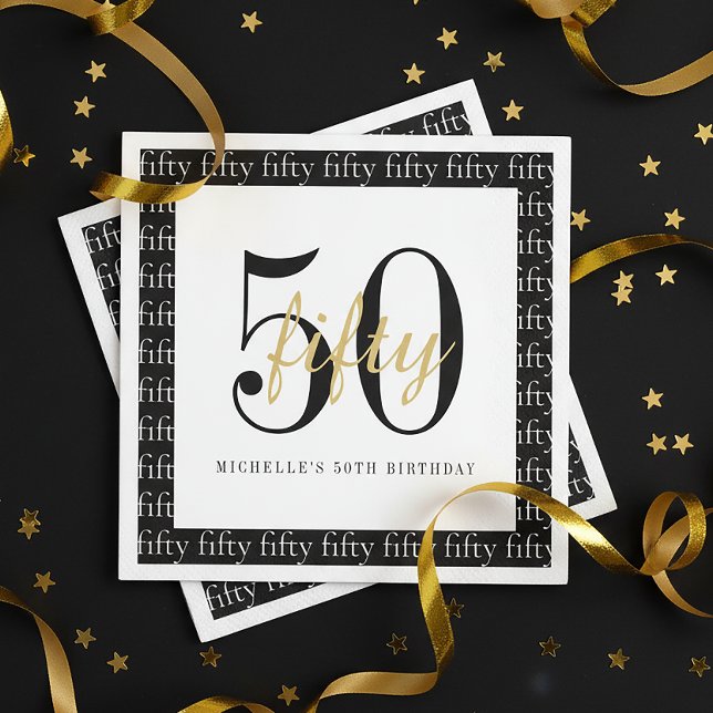 Modern 50th Birthday Party Black And White  Napkin (Creator Uploaded)