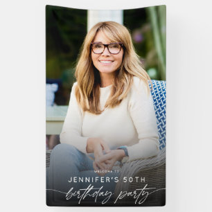Modern 50th Birthday Party Photo Script Typography Banner
