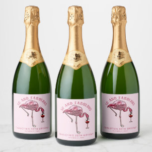 Modern 50th Birthday Party Pink Flamingo Sparkling Wine Label
