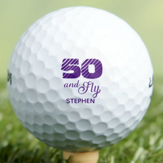 Modern 50th birthday party simple name golf balls (Creator Uploaded)